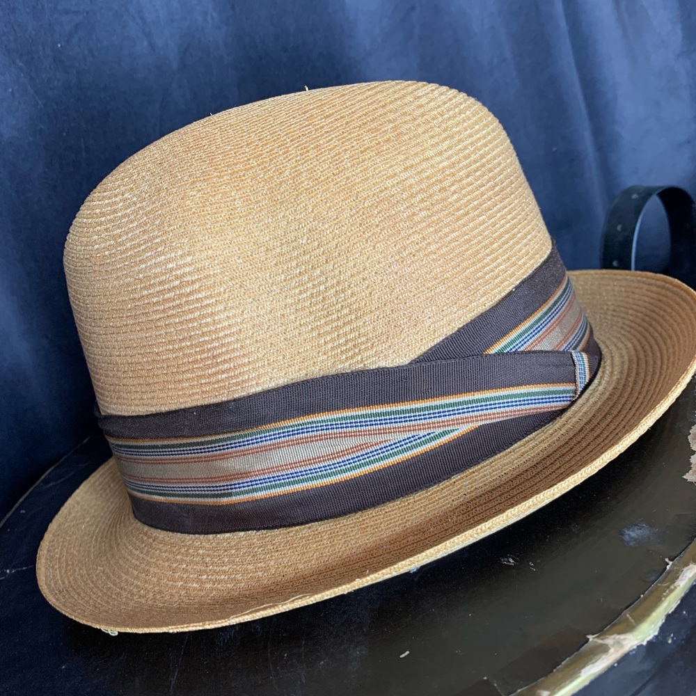 Vintage Stetson Straw Fedora Brown Hat 1950s 1960s Sz Original Box